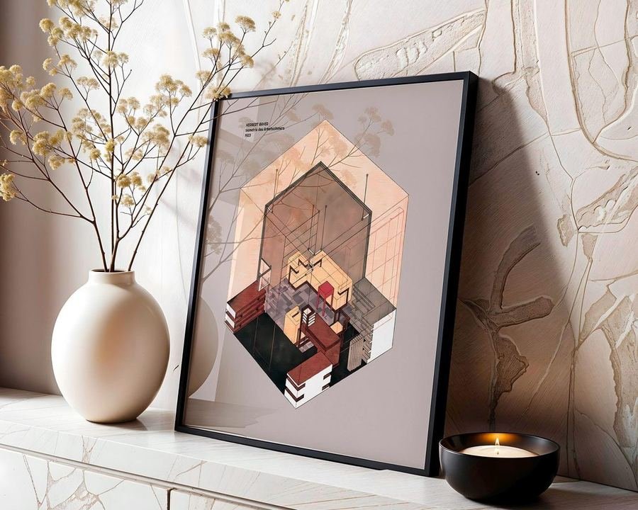 Herbert Bayer isometric study room, Bauhaus architecture art print