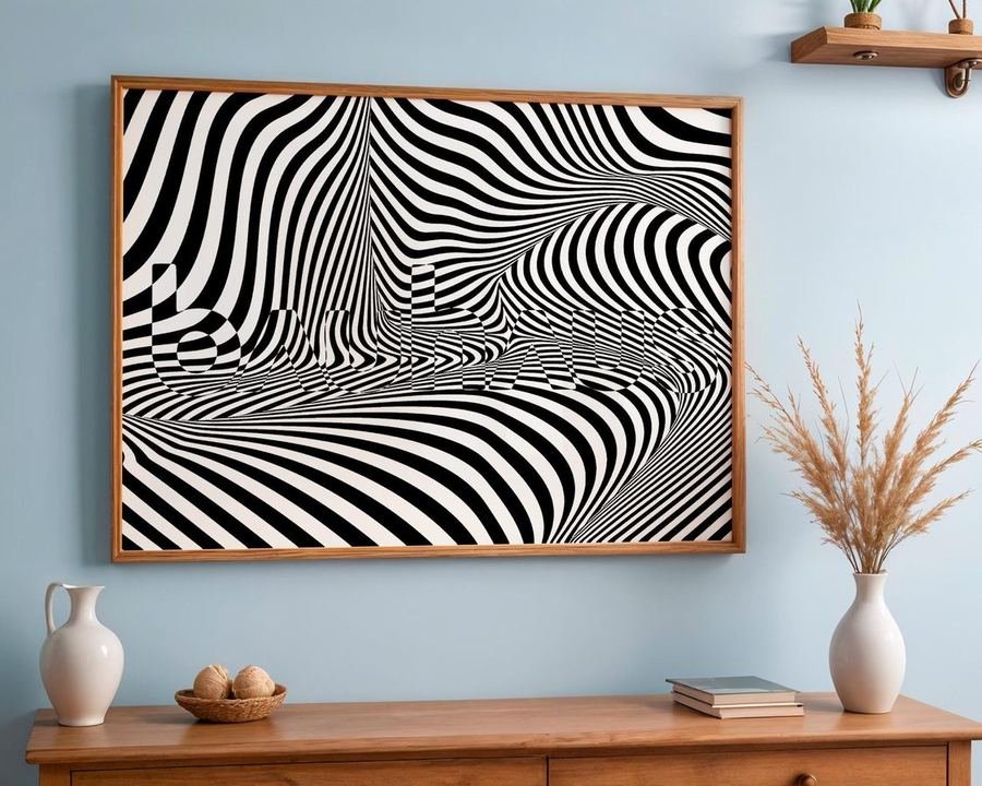 Bauhaus op-art optical illusion print in black and white