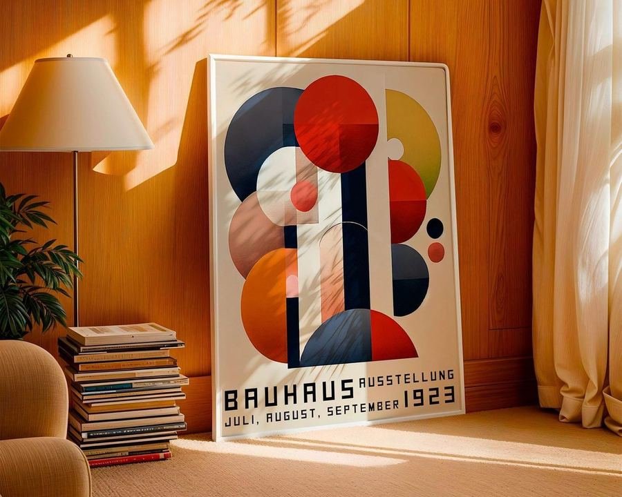 Bauhaus Ausstellung 1923 exhibition poster with abstract circles, restored art print
