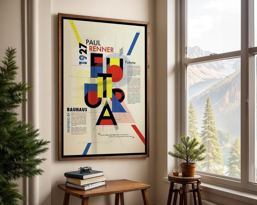 Futura typeface poster after Paul Renner, 1927, geometric Bauhaus-style print