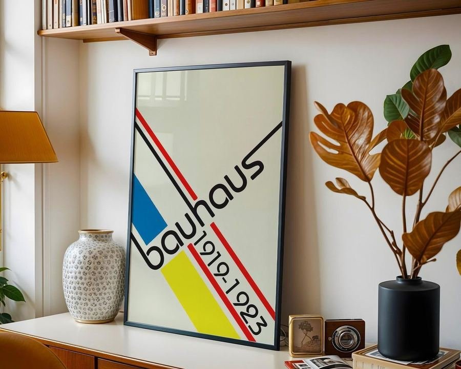 Restored Bauhaus Weimar 1923 exhibition poster by Joost Schmidt, framed fine-art print